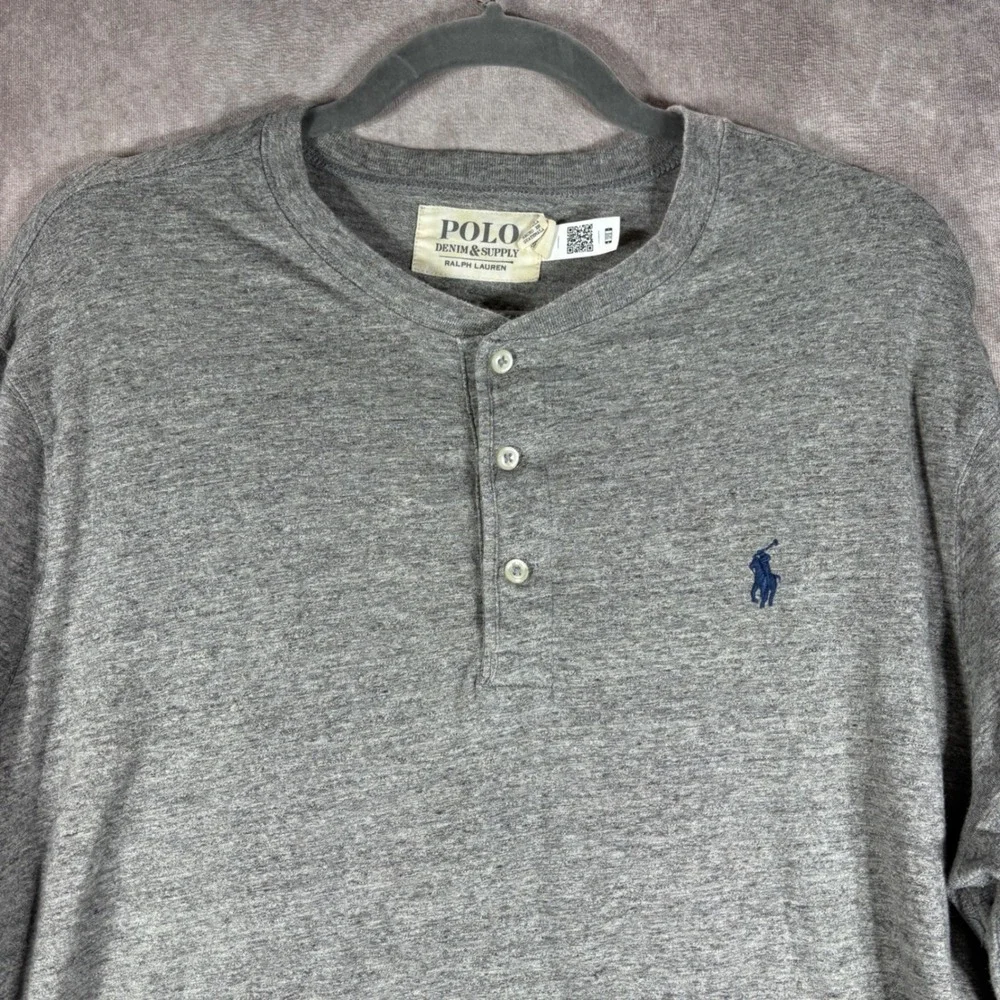 Ralph Lauren Polo Denim & Supply Slub Jersey Henley Shirt Mens Large Gray Casual